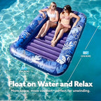 SLOOSH Inflatable Tanning Pool Lounger Float, 85" x 57" Extra Large Pool Floats Adult with Pillow, 4 in 1 Suntan Tub Raft Floatie,Sunbathing Bed Lounge for Water Blow Up Ball Pit, XL-Dark Blue