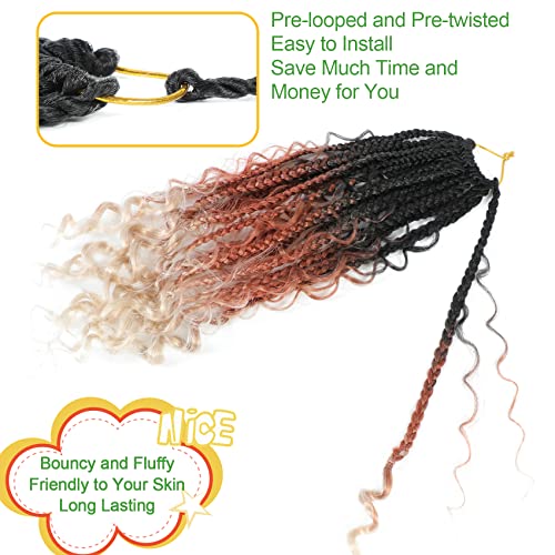 Fulcrum Goddess Box Braids Crochet Hair 12 Inch, 9 Packs Box Braids Crochet Hair for Women, Crochet Braids with Curly Ends (12Inch, 1B/30/613#)