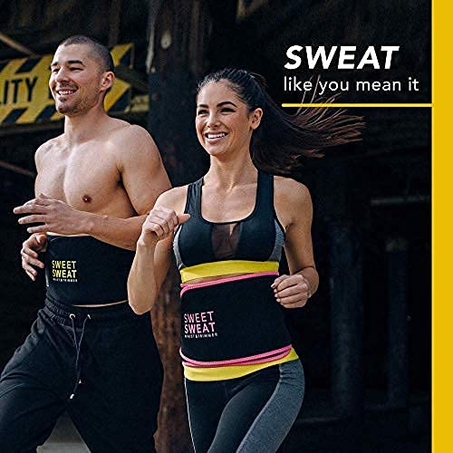 Sports Research Sweet Sweat Waist Trimmer (Core Series) - Premium Sweat Enhancing Fitness Band for Women & Men - Adjustable Fit �� Latex-Free Neoprene - Yellow Logo, Large