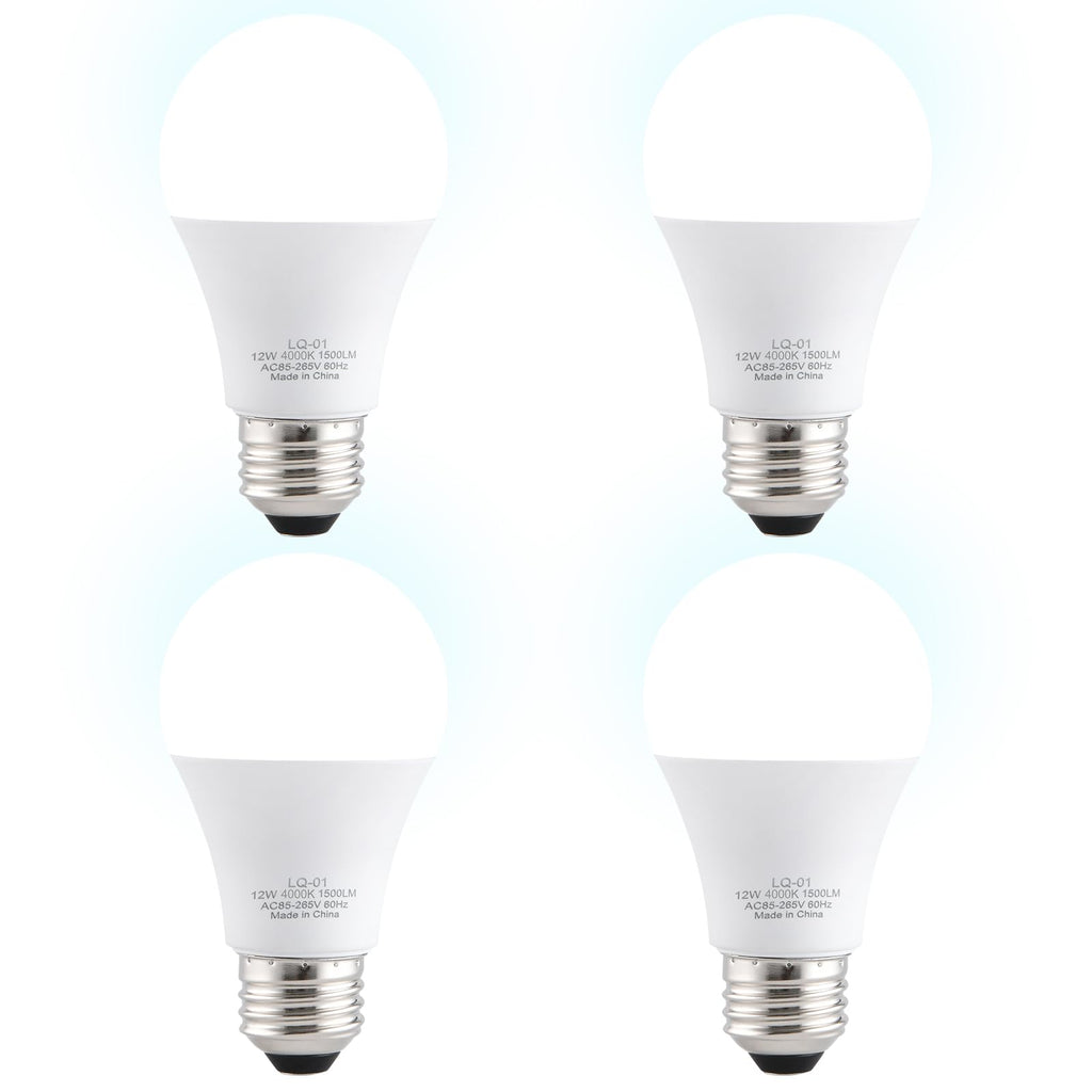 LQ BSDERA 4PK 4000K,Garage Door Opener Light Bulbs, 1500LM Ultra Bright, Minimize Interference, Compatible with Most Garage Door Openers, 12W, 120V, A19 Bulbs with E26 Base