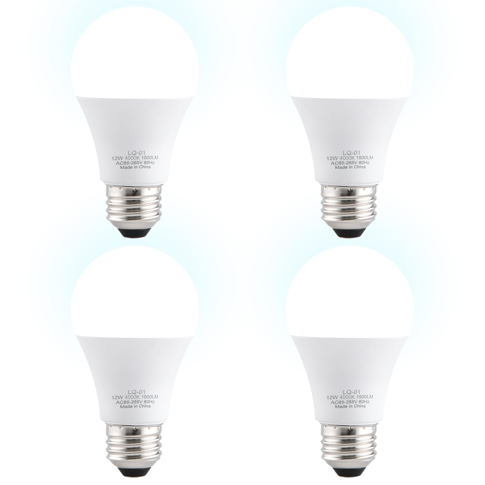 LQ BSDERA 4PK 4000K,Garage Door Opener Light Bulbs, 1500LM Ultra Bright, Minimize Interference, Compatible with Most Garage Door Openers, 12W, 120V, A19 Bulbs with E26 Base