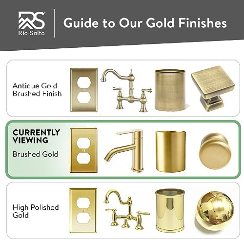 Rio Salto BRASS Metal Double Rocker Decora MIDSIZE Gold Double Light Switch Wall Plate Outlet Cover Wall Plate Receptacle Wallplate Dual Rocker Decora 2 Gang Decorator 4.92" x 4.92"