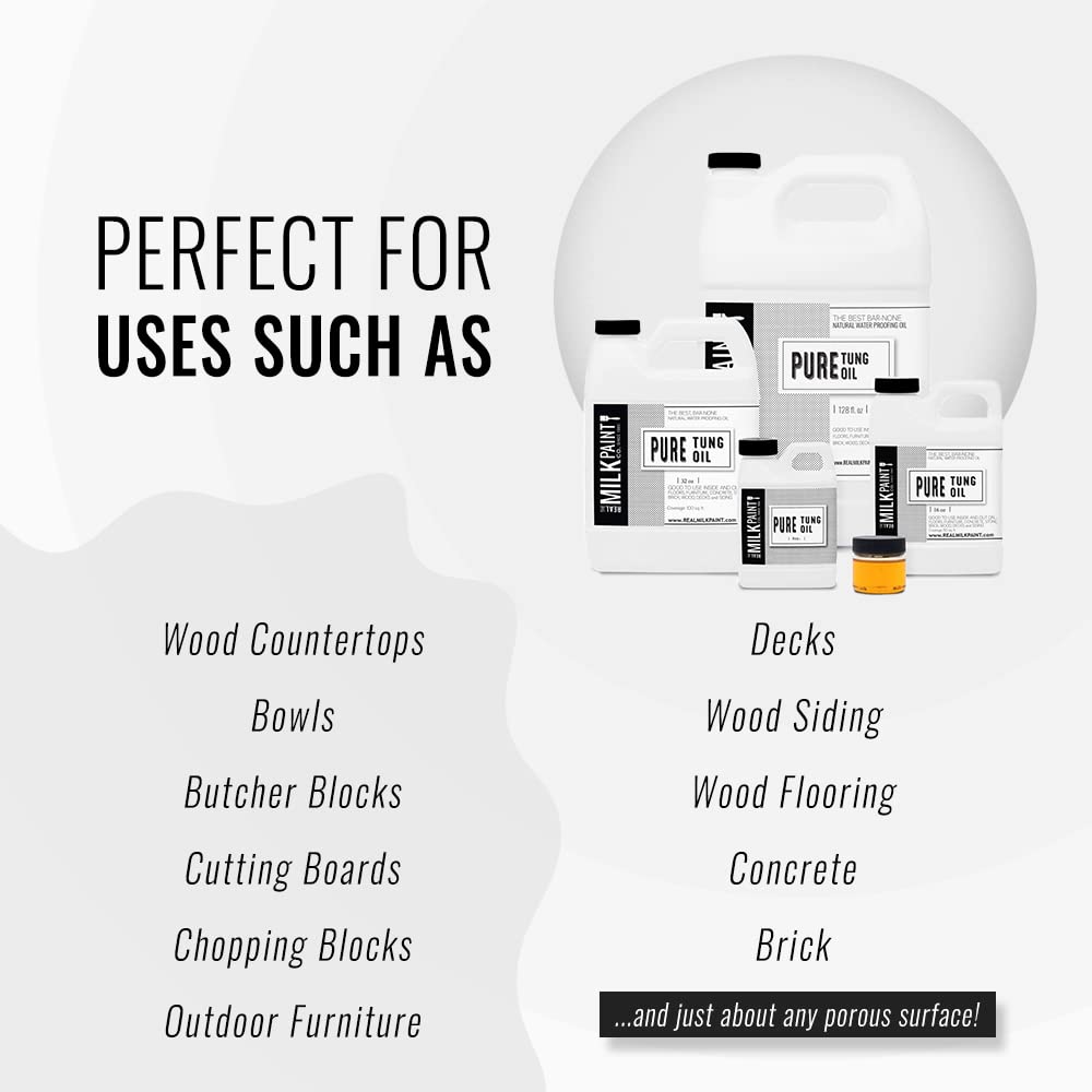 Real Milk Paint, Pure Tung Oil for Wood Finishing, Cutting Boards, Outdoor Furniture, Butcher Blocks, Wood Flooring, Food Grade, Waterproof, 16 oz