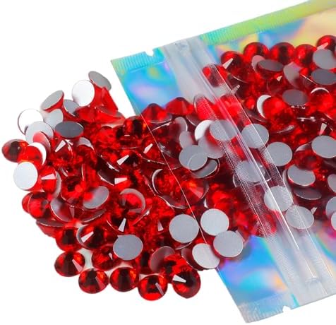 ss34 Red Glass Rhinestones 288 Pcs, 7.0 mm Big Light Siam Flatback Rhinestone, Diamond Cut Gems for Crafts, Face Mask, Makeup, Tumbler, Shoes, Clothing