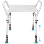Shower Chair Seat with Arm for Inside Shower - Adjustable Up to 24 Inches Shower Stool with Suction Feet for Seniors, Elderly, Handicap & Disabled-Adjustable Support Shower Bench
