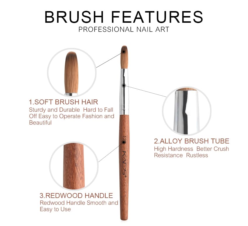 Kolinsky Acrylic Nail Brush Red Wooden Acrylic Nail Brush Professional Salon Acrylic Brush for Nail (12#)