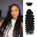 Human Braiding Hair 18 Inch Deep Water Wave Bulk Human Hair for Braiding 12A Brazilian Virgin Curly Hair for Boho Braids Wet and Wavy No Weft 2 Bundles 100g Hair Extensions