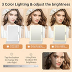 FUNTOUCH 2500mAh Large Rechargeable Travel Makeup Mirror with Light, Portable Makeup Mirror with 10X Magnifying Mirror, 3 Lighting Modes, Tabletop Folding Travel Mirror with PU Leather Cover (White)