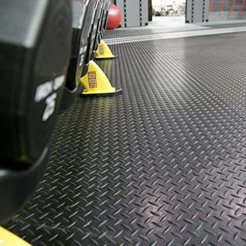 Rubber-Cal Diamond-Plate Rubber Flooring Rolls - 3 mm x 4 ft x 3 ft Rolls - Black