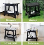 Y&M 2-Tier Bathroom Shower Bench with Waterproof Storage Shelf, HDPE Towel & Shower Head Shelves Curved Seat, Small Tub Chair for Shaving Legs Foot Stool, Bath, Spa, Indoor or Outdoor Use, Black