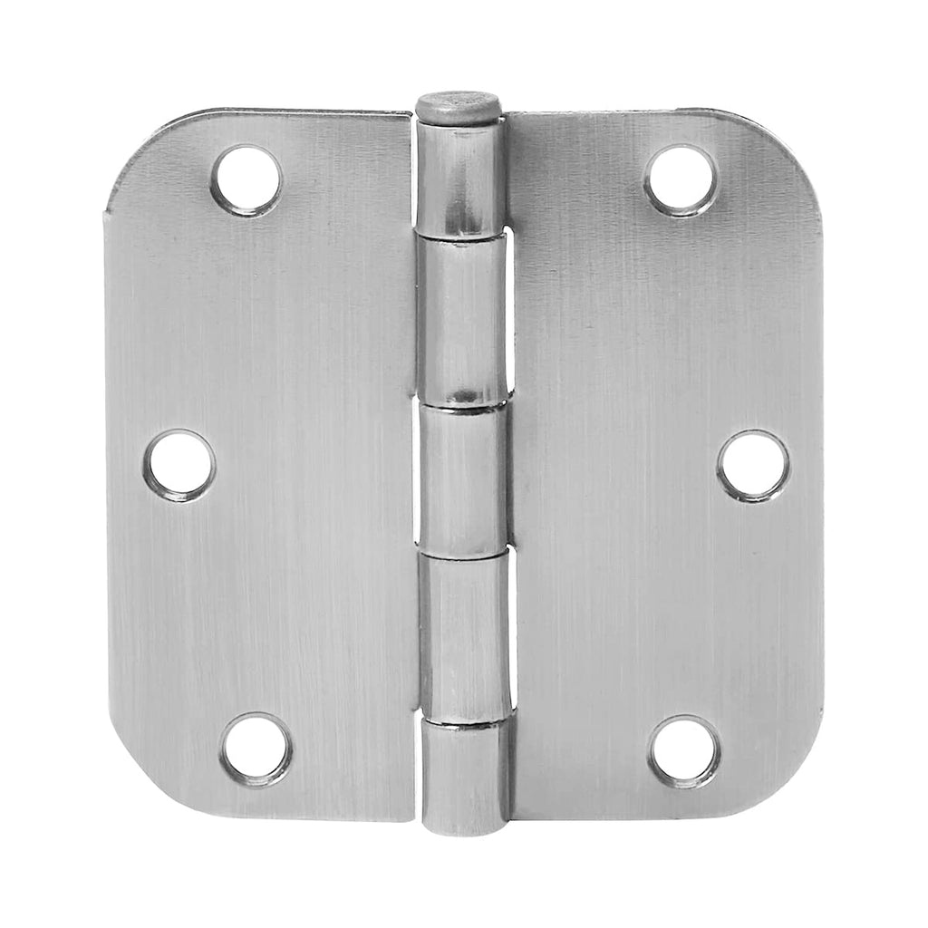 Amazon Basics Rounded Interior Door Hinges with Screws, 3.5" x 3.5", Satin Nickel, Curved Corners, 18-Pack