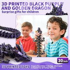 Large 3D Printed Dragon,30 Inch 3D Dragon Toys,Bigger Fidget Crystal Animals Toys, 3D Printed Articulated Animals for Home Office Car Desk Decor (Black Purple Gold, 30 inch)