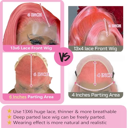 Pink Lace Front Wigs Human Hair 13x6 Body Wave Lace Front Wig Human Hair Pre Plucked 180% Density Hot Pink Hd Full Lace Frontal Wig Wear and Go Glueless Pink Wig Human Hair For Women 20 Inch