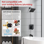 Esnbia Tub Shower Faucet Set (Valve Included) with 6-Inch Rain Shower Head and Tub Spout, Black Shower Head and Handle Set，Single-Handle Tub and Shower Trim Kit, Matte Black