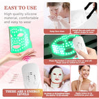 Led Face Mask Light Therapy,Red Light Therapy for Face and Neck,7 Colors LED Facial Skin Care Mask,5 Level Brightness Adjustment,309 LED Beads Can Be Used at Home,White Green