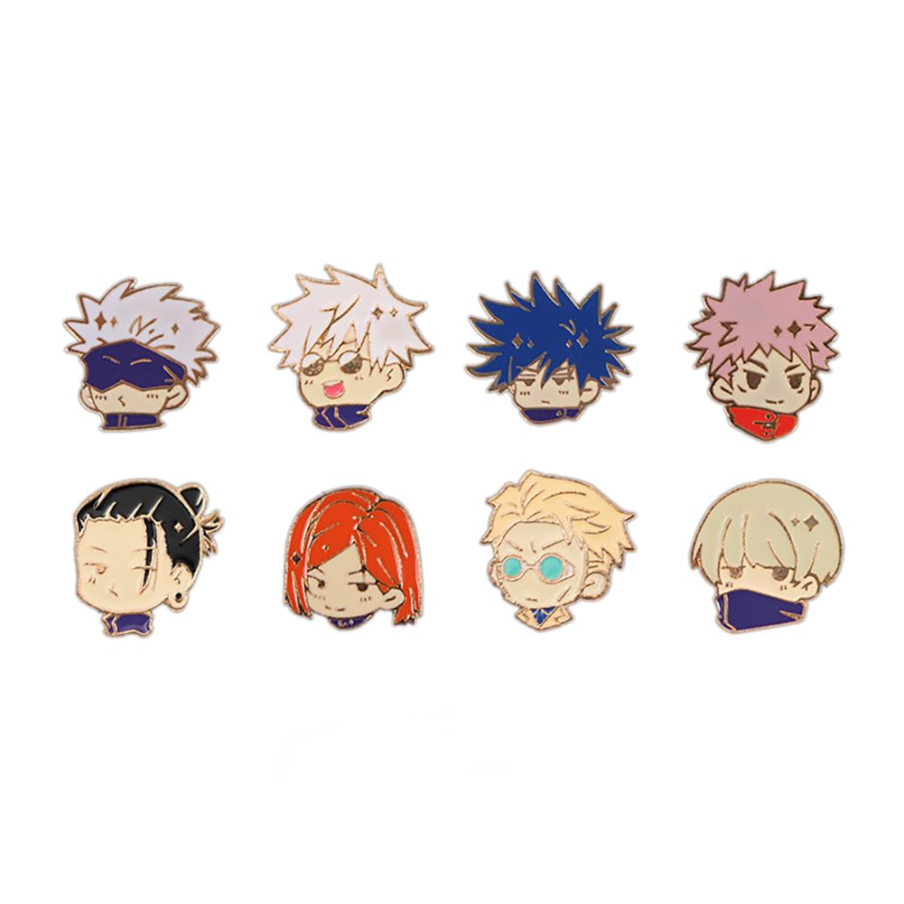 VNYIGDJS Anime JJK Pins 8PC - Anime Satoru Yuji Megumi Nanami Kento Geto Suguru Cosplay Figure Merch Pins for Backpacks