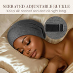 LULUSILK Mulberry Silk Lined Sleep Cap, No More Frizzy Tangled Hair, Stay On All Night Silk Hair Wrap for Sleeping with Adjustable Strap, Silk Bonnet for Women and Men, Dark Grey, Pack of 1