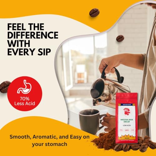Puroast Low Acid Coffee Flavored Decaf | Decaf Mocha Java Ground | Medium Roast | High Antioxidants & High pH |No Bitter Aftertaste | Reduced Heartburn & GERD | Suitable for Cold Brew - 2.2 LB