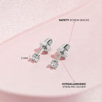 In Season Jewelry Sterling Silver Tiny Princess Square Cut Earrings - 2mm