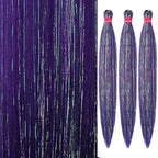 Dark Purple Tinsel Braiding Hair Pre Stretcehd 26 Inch Professional Synthetic Braiding Hair For Crochet Braids Box Braids Boho Braids Croceht Hair Extensions