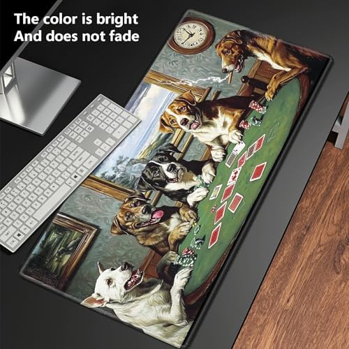 Playmats for Magic: The Gathering MTG Card Game Mat Plus 50 Pcs Card Sleeves, 24 x 14 inch TCG Mat with Stitched Edge for Commander Deck Duskmourn Board Game, Dogs Play Poker