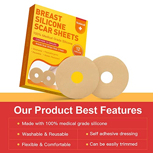 Silicone Scar Sheets for Breast 12 Pack - Medical Scar Removal Sheets - Silicone Sheet Breast Post Surgery Supplies for Scars Treatment - Areola Gel Circles (3 IN)