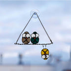 Multicolor Owls on a Wire Suncatcher Panel Stained Glass Window Hanging