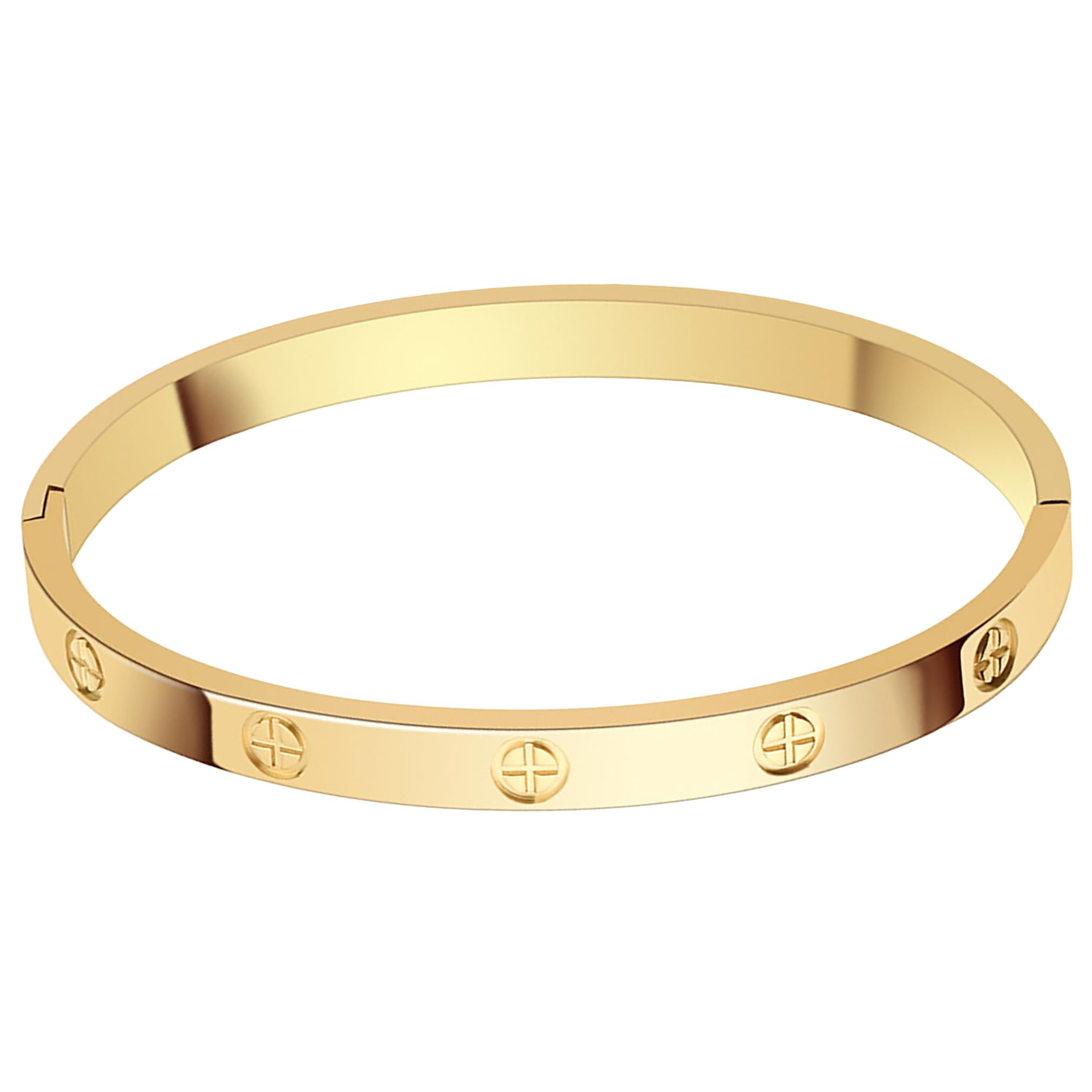 LUCSIS Waterproof 18K Gold PVD Plated Bracelet for Women, Non-Tarnish Stainless Steel Bangle with Engraved Cross Pattern and 5A Cubic Zirconia, Trendy Jewelry Gift for Her (Gold, M/L)
