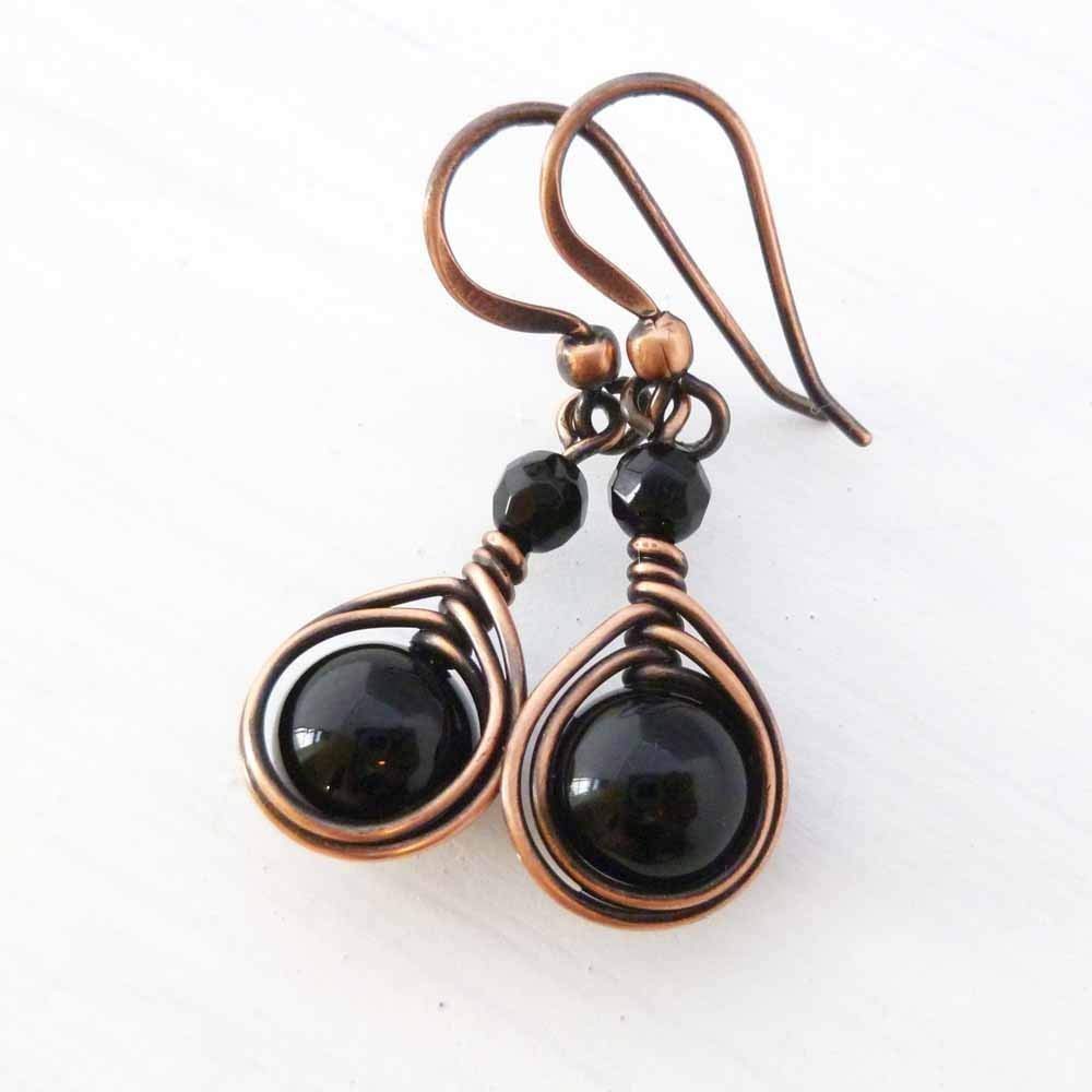Pillar of Salt Studio Handcrafted Solid Copper Earrings Black Onyx Gemstone