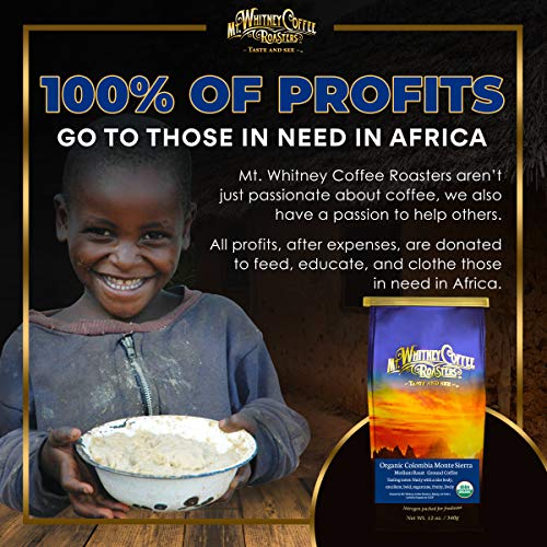 Mt. Whitney Colombia Monte Sierra Organic Single Origin, Medium Dark Roast, Smooth Full Flavored, Low Acid Coffee (Ground, 12 Oz)