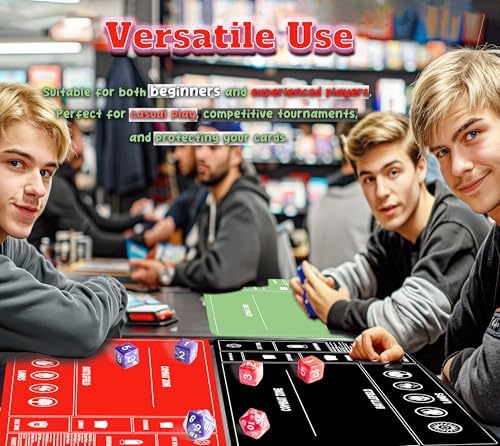 Card Game MTG Playmat for Beginner 2 Pack with Dices, Magic Mat Commander Deck Playmat for TCG MTG Accessories Play Mat 24x14 Inches Duel Card Battles, Red/Blue