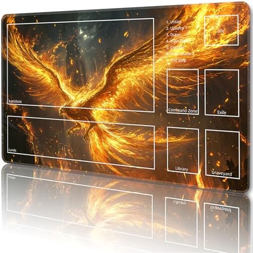 MTG Playmat with Zones Magic Card Playmat Game Mat,TCG & CCG Card Games Mat with Free Storage Bags Size 24 x 14 Inches (with Zones,Bird)