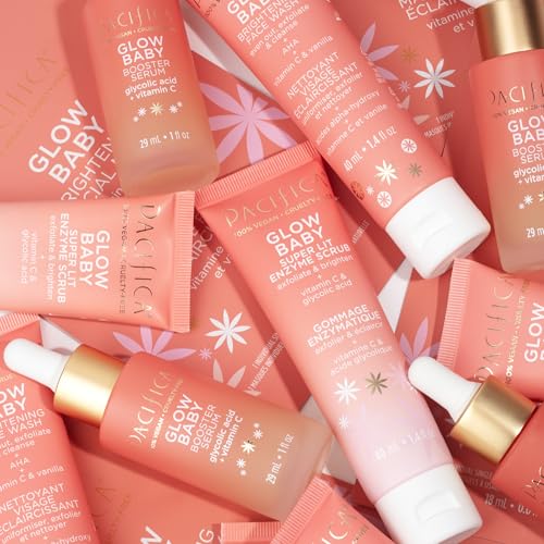 Pacifica Glow Baby Exfoliating Face Scrub, Brightening Enzyme Facial Cleanser w/ Vitamin C & Glycolic Acid for Radiant Smooth Skin, Unclogs Pores & Removes Dead Skin, Microbead-Free Vegan (4 fl oz)
