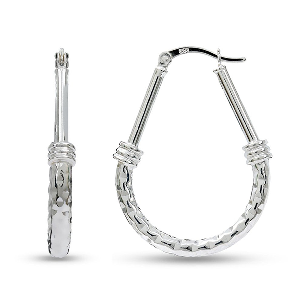 LeCalla 925 Sterling Silver Hoop Earrings for Women - Classic Diamond Cut Oval Hoop Earrings Trendy | Anti Tarnish Textured Hoops Jewelry Gifts for Women | Jewelry for Work, Party, Anniversary & Birthday 35mm