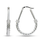 LeCalla 925 Sterling Silver Hoop Earrings for Women - Classic Diamond Cut Oval Hoop Earrings Trendy | Anti Tarnish Textured Hoops Jewelry Gifts for Women | Jewelry for Work, Party, Anniversary & Birthday 35mm