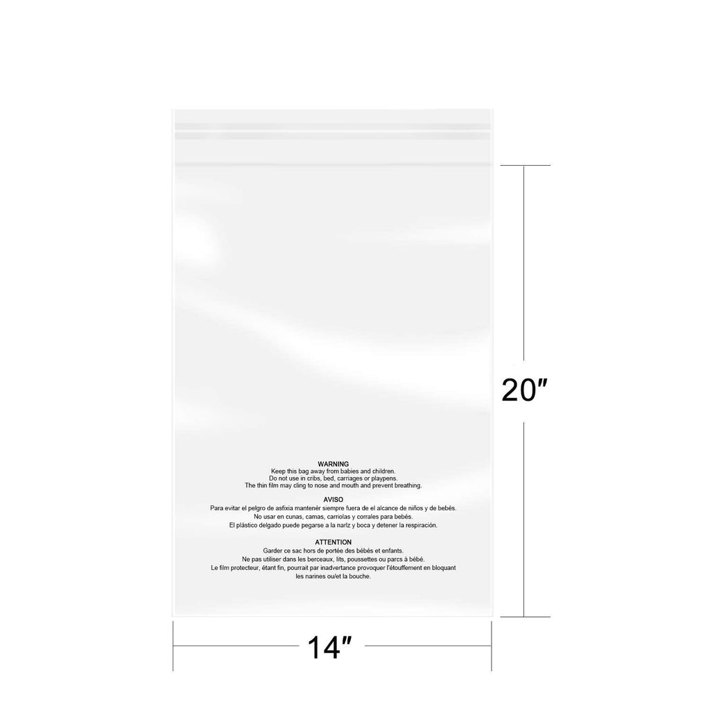 iMailer - 100 Count - 14" x 20" Clear Plastic Poly Bags with Suffocation Warning Self Seal 1.6 Mil for Clothing, T-Shirts, Pants-Resealable Adhesive,Not Strong