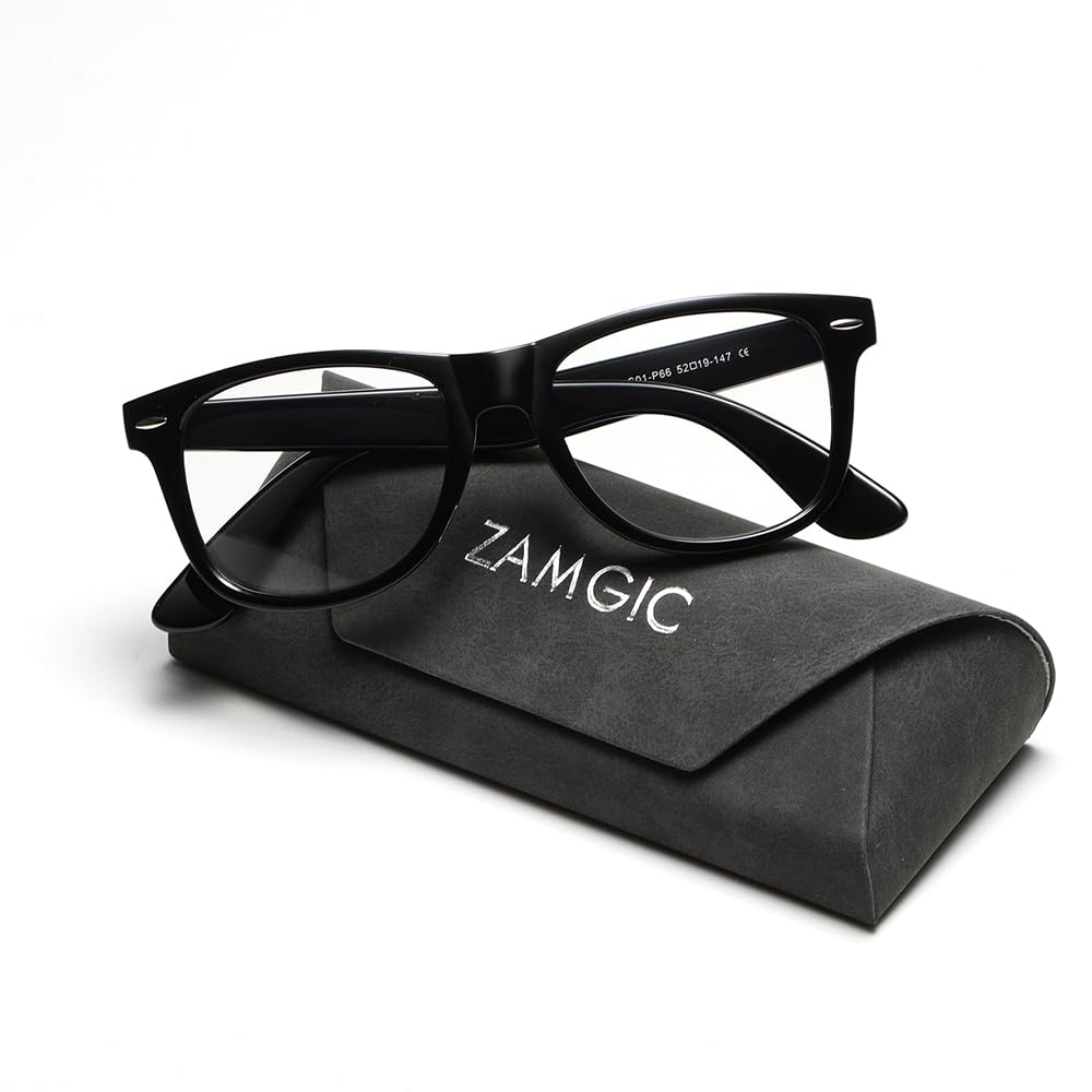 ZAMGIC Photochromic Day Night Sunglasses Blue Light Blocking Glasses for Men and Women Retro Rectangle Black Frame Photochromic Lens