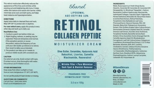 Ebanel Retinol Cream for Face with Collagen, Peptides, Niacinamide, Ceramides, Retinol Moisturizer with Vitamin C & B5, Hyaluronic Acid, Pore Minimizer Anti Aging Wrinkle Cream for Women and Men