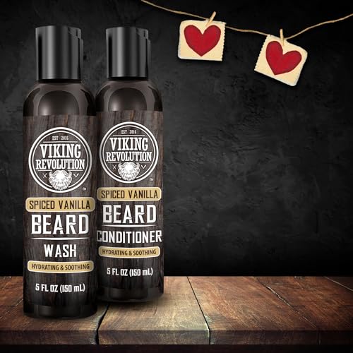 Viking Revolution Beard Wash and Beard Conditioner for Men with Argan Oil and Jojoba Oil - Beard Softener and Strengthener Beard Care Beard Shampoo and Conditioner with Beard Oil (5oz, Spiced Vanilla)