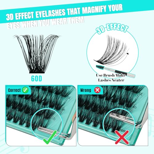 Lash Extension Kit 280Pcs,DIY Individual Lashes Clusters Kit,Lash Bond And Seal,Lash Remover For Eyelashes Extensions,Lash Applicator Tool For False Eyelash Cluster Kit(Blues(60D),D-Mix8-16mmKit)