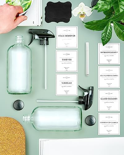 Vine Creations Glass Spray Bottles, 2 Pack Glass Spray Bottles for Cleaning Solutions, Plant Misters for Inside, Clear Glass Spray Bottle for hair, 16 oz Mister Spray Bottle with Waterproof Labels