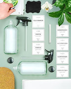Vine Creations Glass Spray Bottles, 2 Pack Glass Spray Bottles for Cleaning Solutions, Plant Misters for Inside, Clear Glass Spray Bottle for hair, 16 oz Mister Spray Bottle with Waterproof Labels