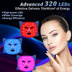 Red Light Therapy for Face, LED Face Mask Light Therapy, Red Light Therapy Mask for Acne, Wrinkles and Skin Rejuvenation, 320 LEDs, 3 Modes, 10-Min Auto Off, Eye Protection Included