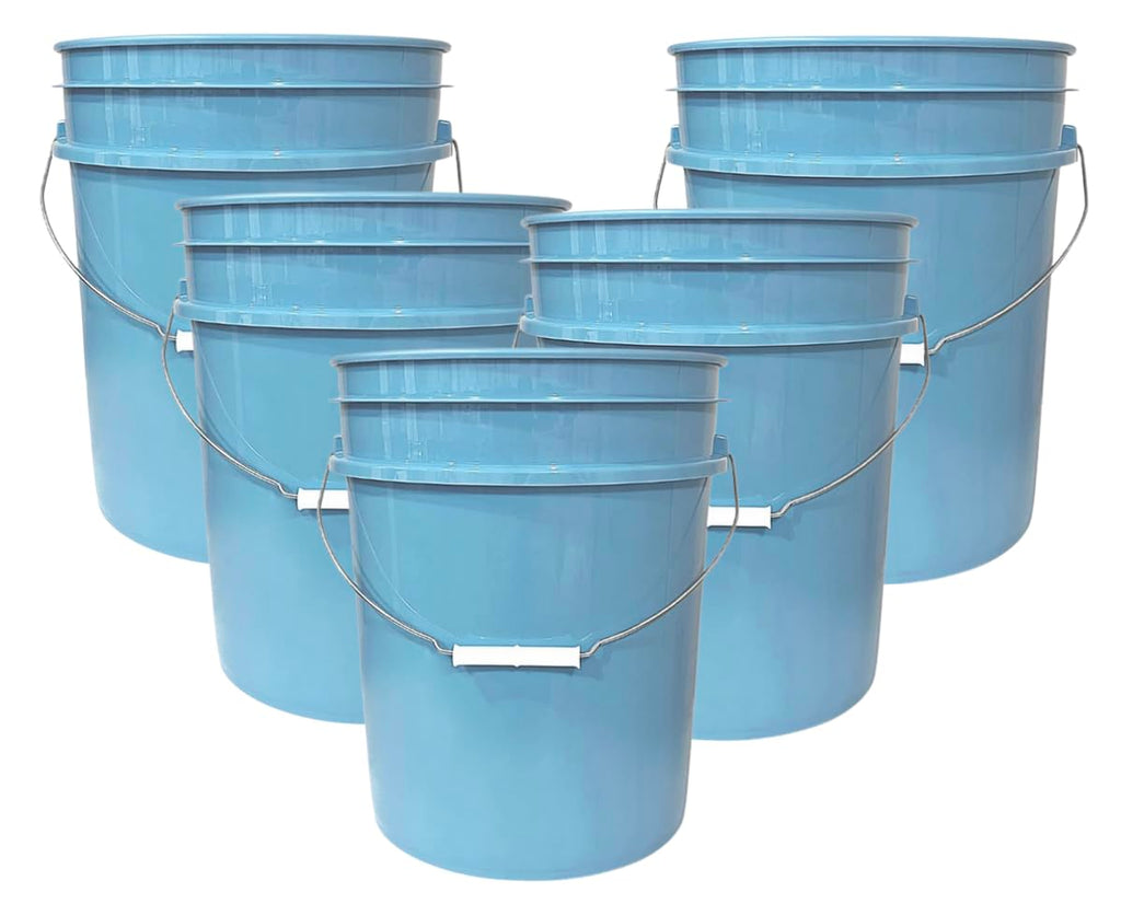 House Naturals 5 Gallon Premium HPDE Plastic Bucket Without The lid - Made in USA Food Grade Container, BPA Free All Purpose Pail (5, Light Blue)