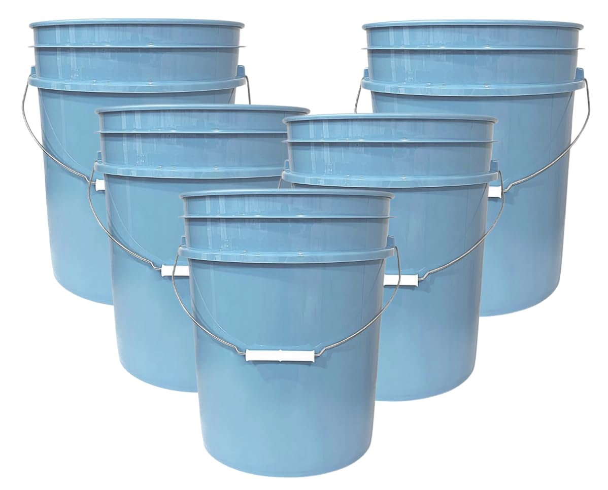 House Naturals 5 Gallon Premium HPDE Plastic Bucket Without The lid - Made in USA Food Grade Container, BPA Free All Purpose Pail (5, Light Blue)