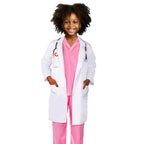 Meland Doctor Costume for Kids 3-10, Kids Dress Up Set with Lab Coat & Accessories for Role Play Halloween(Pink,5-6 Years)