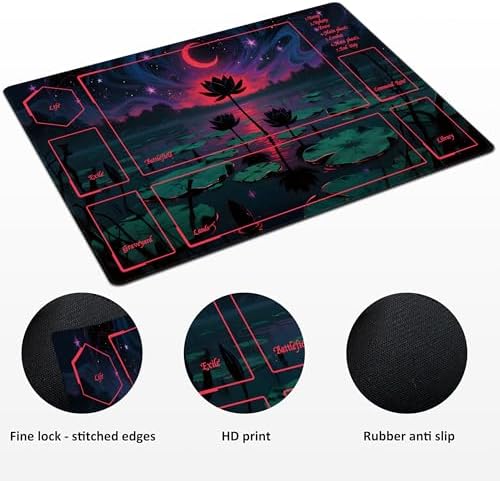 MTG Playmat TCG Playmat -Includes Storage Bag and 14 Dice-Experience Top-Tier Quality and Edge-Locking Waterproof and Non-Slip Mat! (playmat with, Lotus Flower)