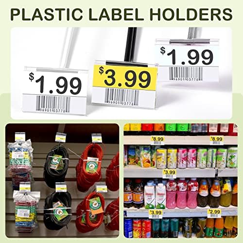 Tatuo 200 Pcs Plastic Wire Shelf Label Holders Clear Reusable Price Tags Display Shelf for Pantry Retail Merchandise Supermarket Bins Clip on Price Labels Signs for Card Shop Market Basket