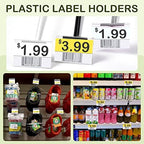 Tatuo 200 Pcs Plastic Wire Shelf Label Holders Clear Reusable Price Tags Display Shelf for Pantry Retail Merchandise Supermarket Bins Clip on Price Labels Signs for Card Shop Market Basket