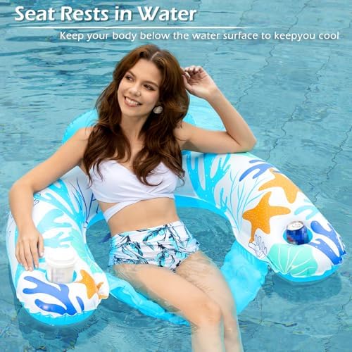 Jasonwell Inflatable Pool Float Chair - Pool Floaties Floating Pool Chair Lounge Floats for Swimming Pool Water Chair Pool Lounger with Cup Holder Pool Toy Party Floaty Adults